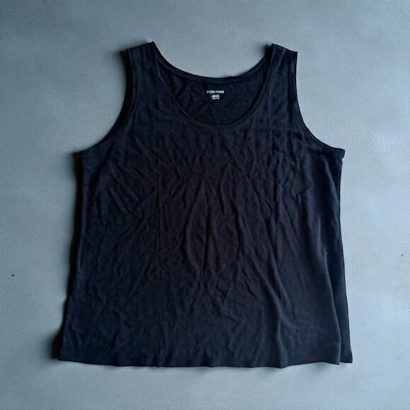 EILEEN FISHER Black 100% Organic Linen Scoopneck Tank Top Size XXL - Picture 2 of 5